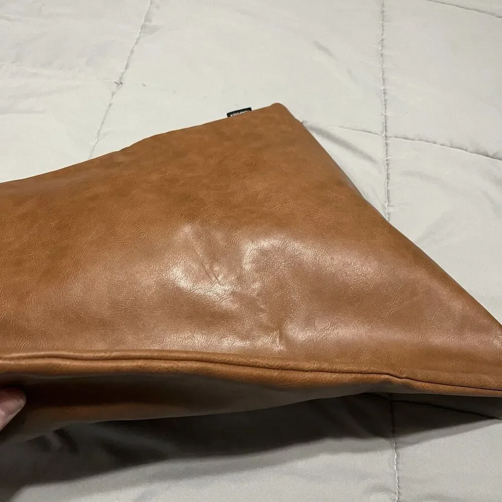 Homefiner Vegan Faux Leather Pillow Case Cognac Brown Throw 17